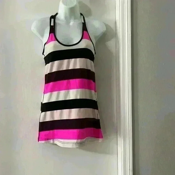 Lululemon Cool Racerback Stripe Pink Purple Bleached Coral Tank Top - Picture 3 of 7
